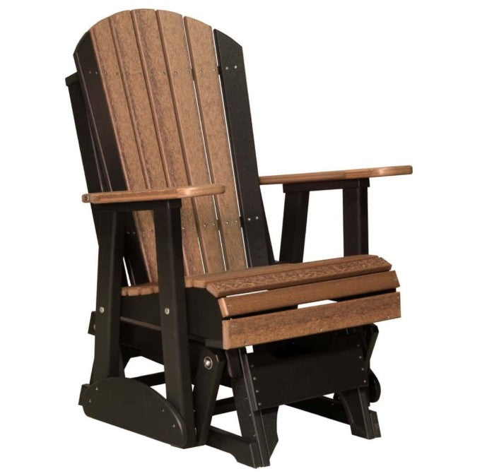 Adirondack chair with black frame and brown slats on a white background