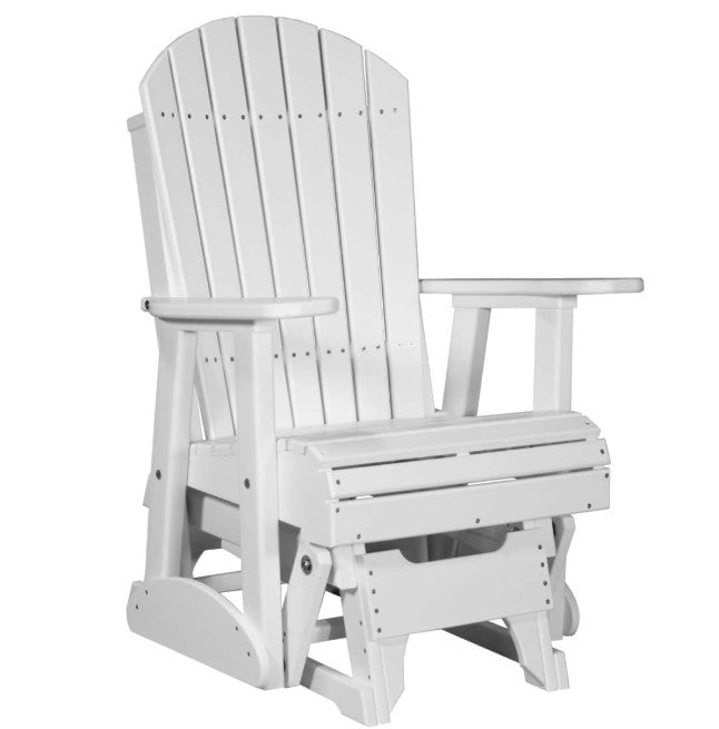 White Adirondack chair with a glider feature on a white background