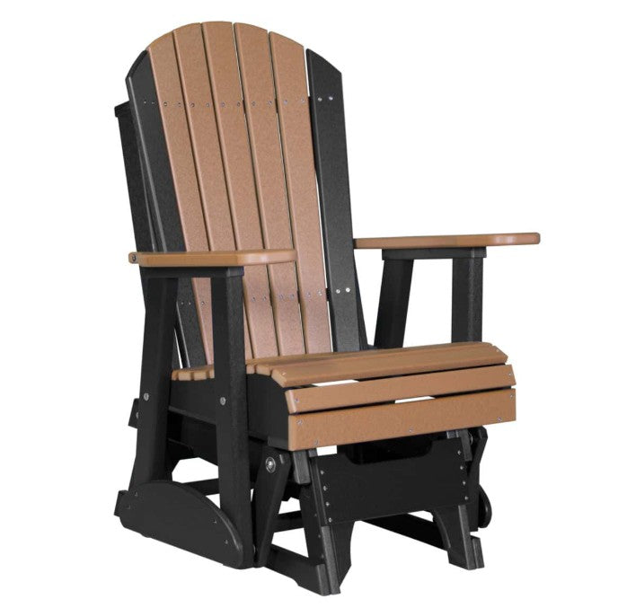 Adirondack chair with brown slats and black frame on a white background