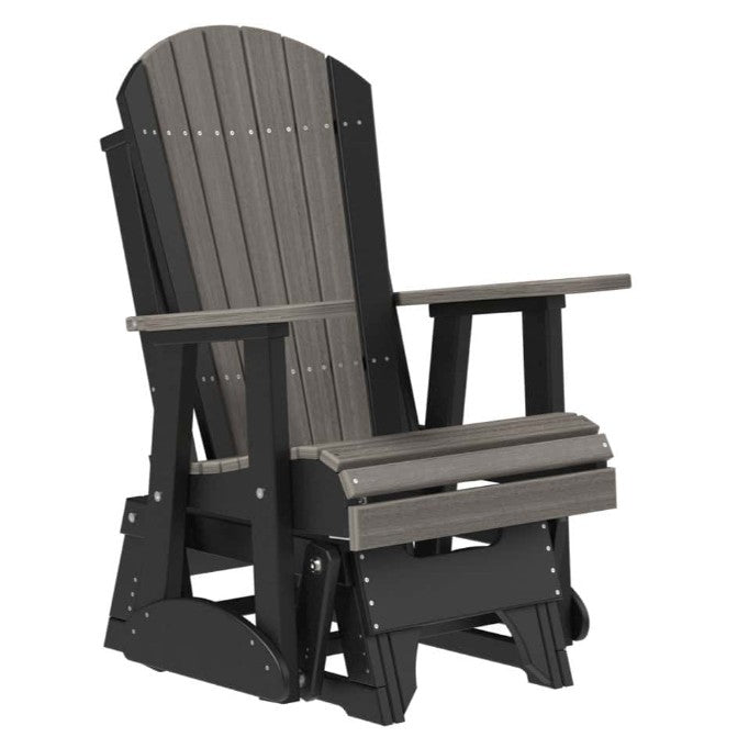 Gray and black Adirondack chair on a white background