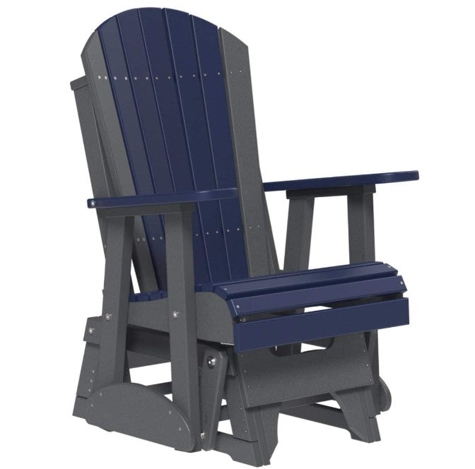 Blue and gray Adirondack chair on a white background