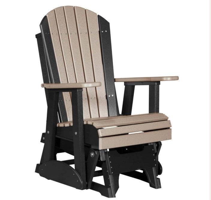 Two-toned Adirondack chair with black and beige slats on a white background