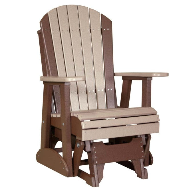 Adirondack chair with a brown and beige color scheme on a white background