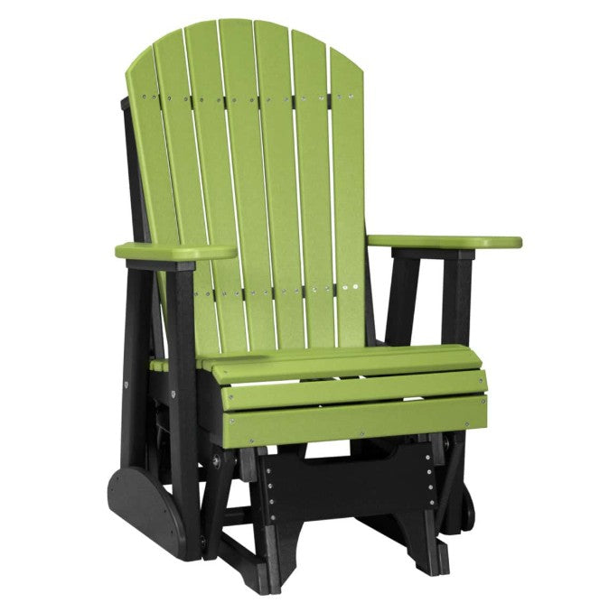Green and black Adirondack chair on a white background
