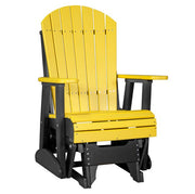 Yellow and black Adirondack chair on a white background