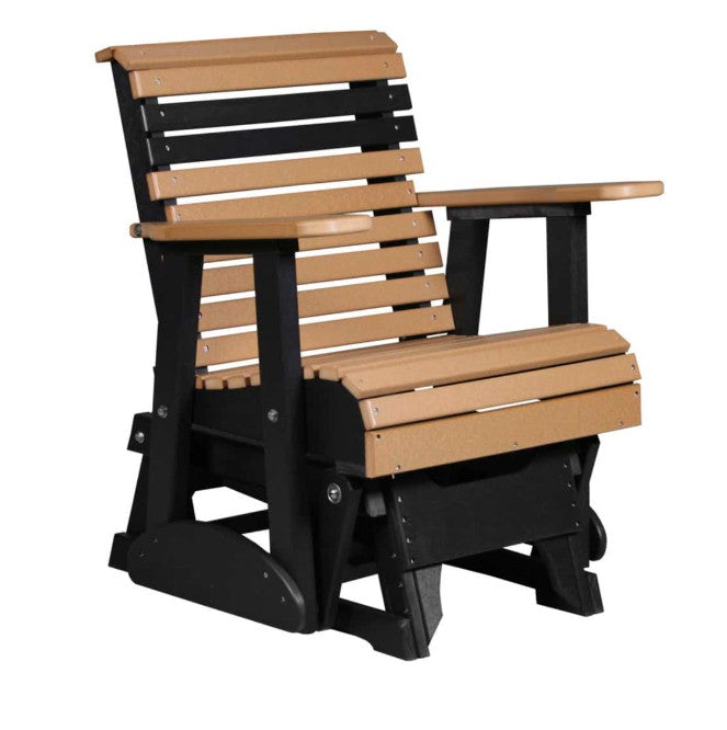 cedar and black glider chair on white background
