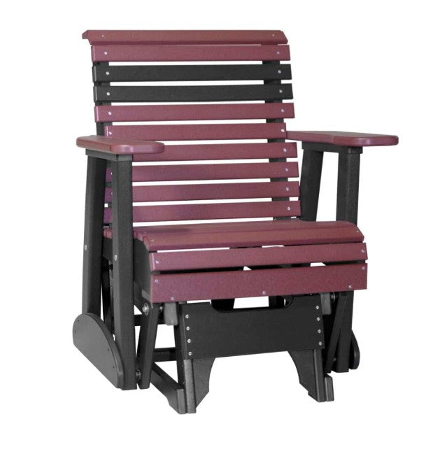 cherrywood and black glider chair on white background