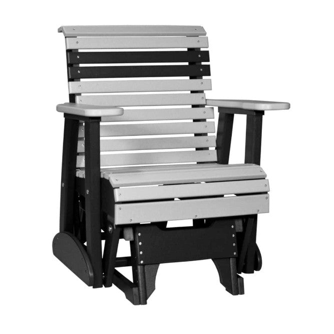 dove gray and black glider chair on white background
