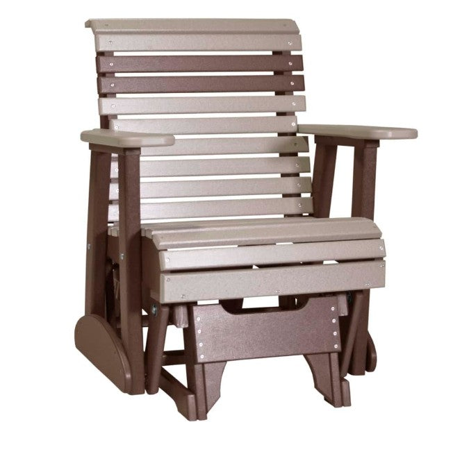 Wetherwood and chestnut brown glider chair on white background