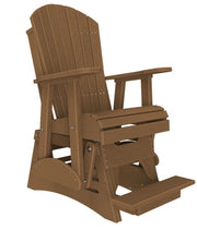 A brown Adirondack-style rocking chair with a footrest, shown on a plain white background.