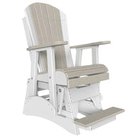 A white and light beige outdoor rocking chair with a footrest, shown on a plain white background.