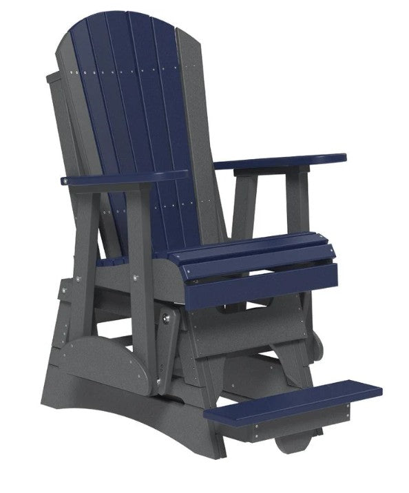 A navy blue and dark gray Adirondack-style rocking chair with a footrest, shown on a plain white background.