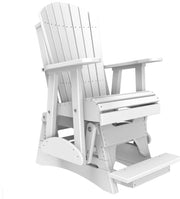A white Adirondack-style rocking chair with a footrest, shown on a plain white background.