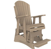 A beige Adirondack-style rocking chair with a footrest, shown on a plain white background.