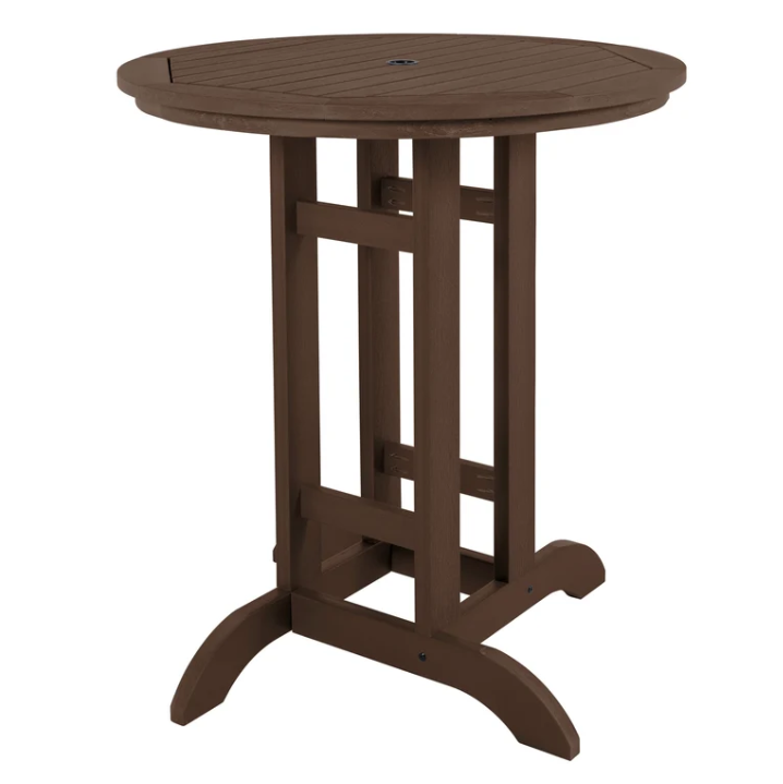Sequoia weathered acorn bar table on a white background.  