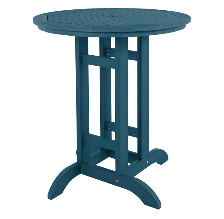 Sequoia Nantucket Blue bar table on white background.  