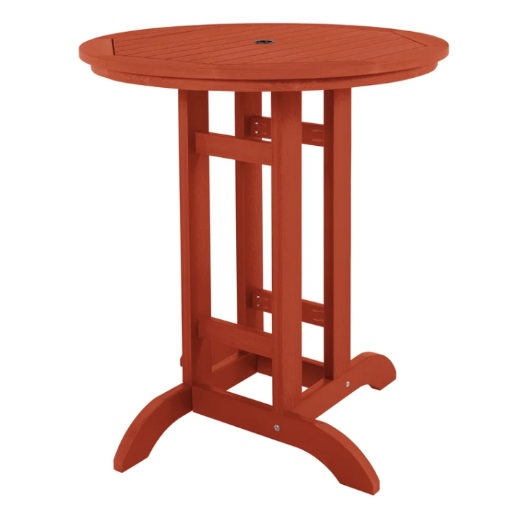 Sequoia rustic red bar table on a white background.  
