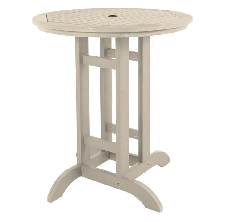 Sequoia whitewash bar table on white background.  