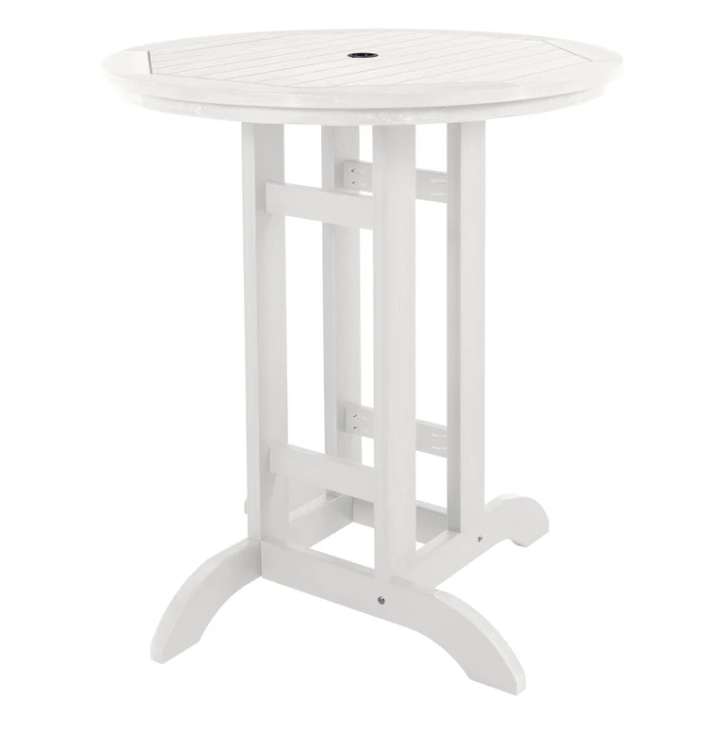 Sequoia white bar table on white background.  