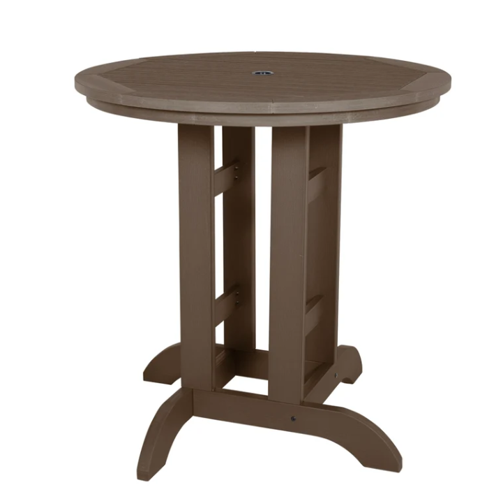 Sequoia weathered acorn counter height table on white background.  