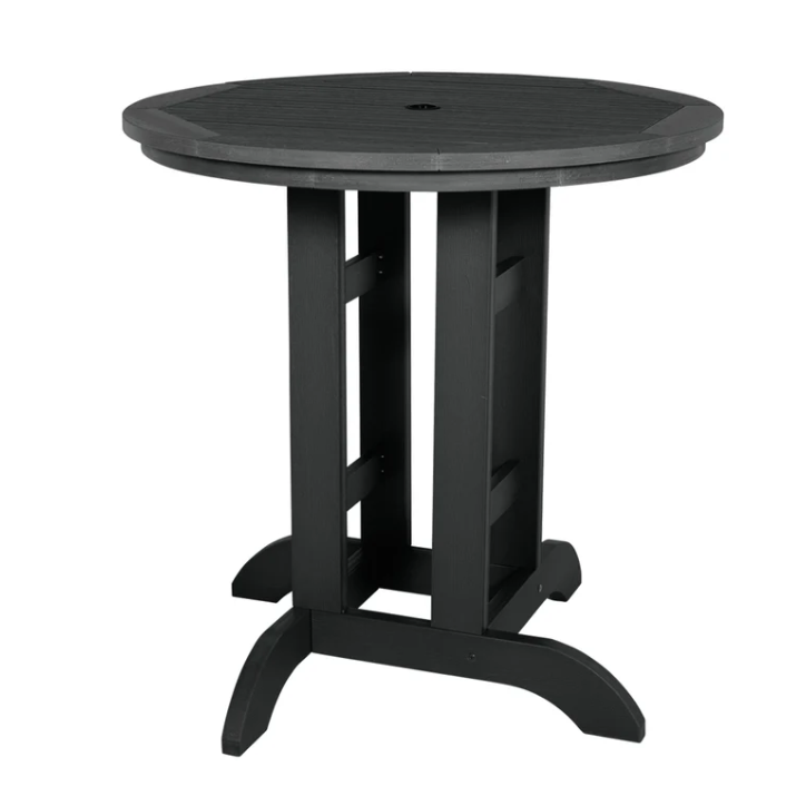 Sequoia black counter height table on white background.  