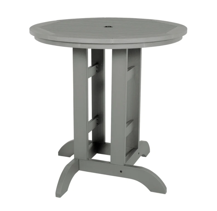Sequoia coastal teak counter height table on white background.  
