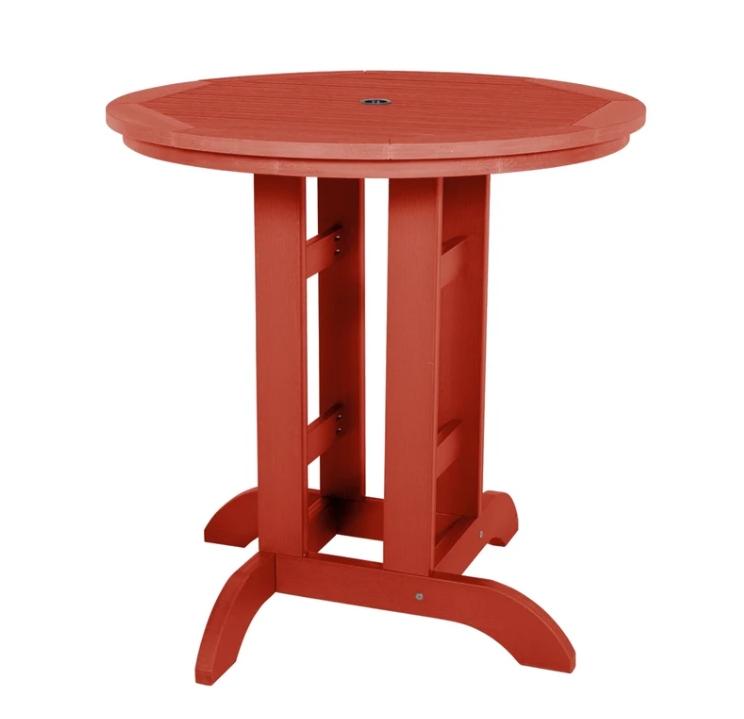 Sequoia rustic red counter height table on white background.  