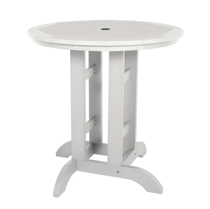 Sequoia white counter height table on white background.  