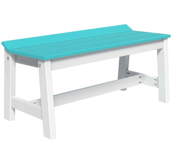 Turquoise table with white legs on a white background