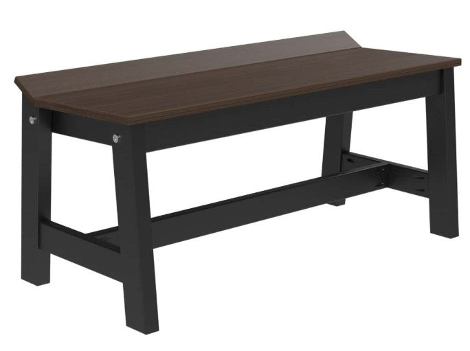  bench with brown top and black base on a white background