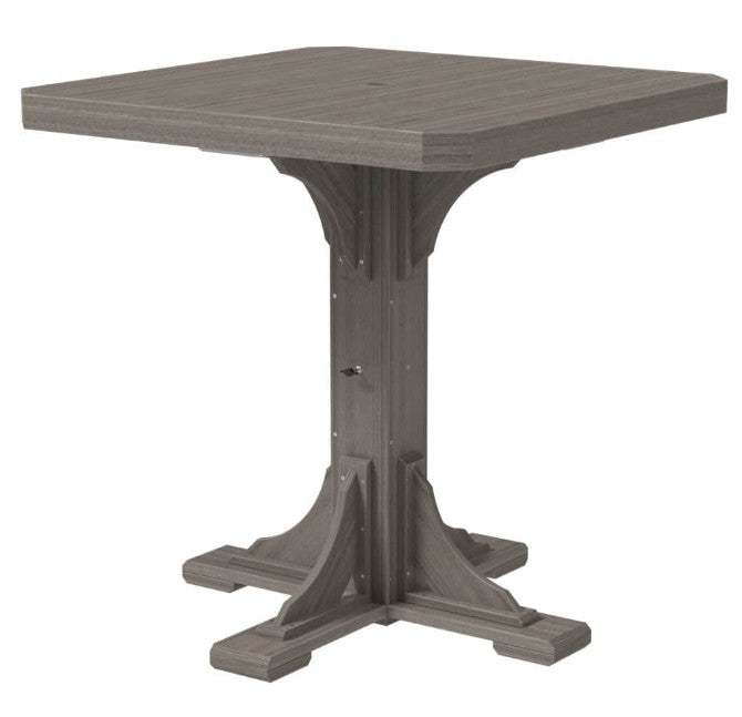 Gray table with a pedestal base on a white background