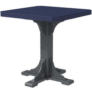 Blue square table with a gray base on a white background