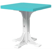 Turquoise table with white base on a white background