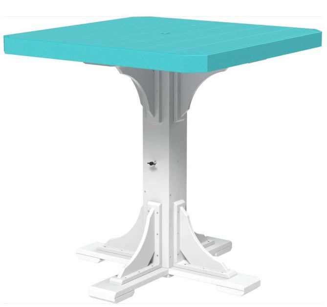 Turquoise table with white base on a white background