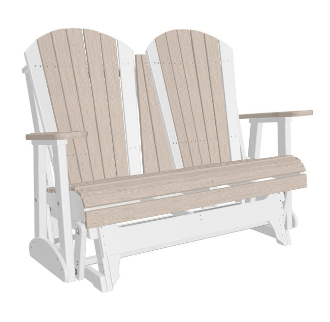 Beige and white Adirondack glider on a white background