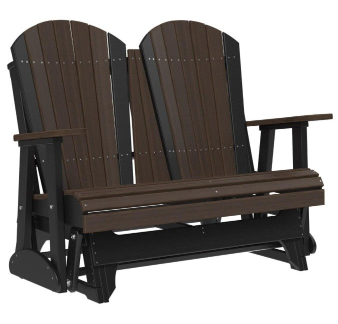 Brown and black Adirondack glider on a white background