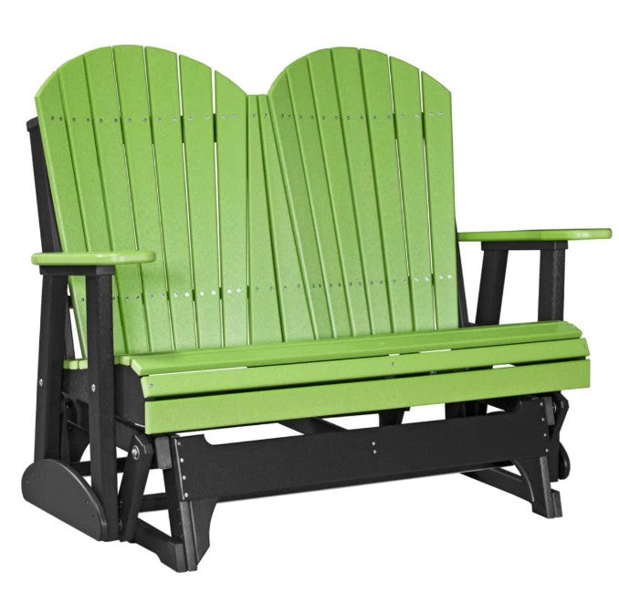 Green and black Adirondack glider on a white background