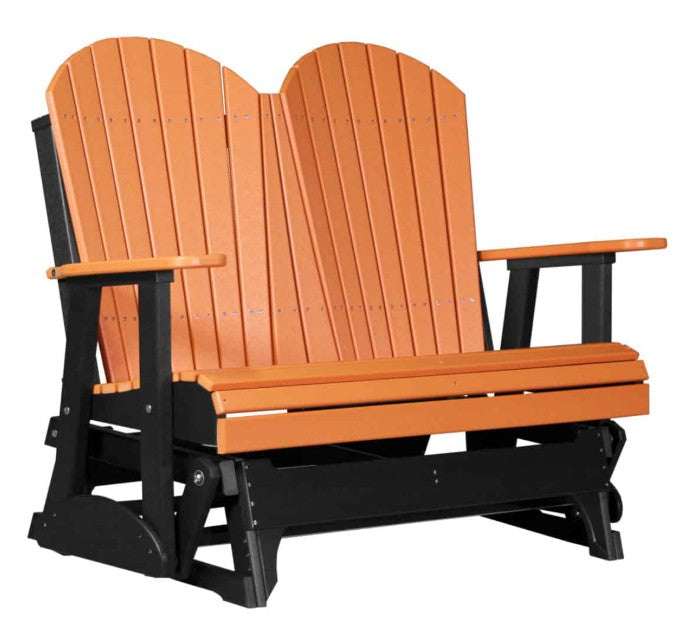 Oorange Adirondack glider with a black frame on a white background
