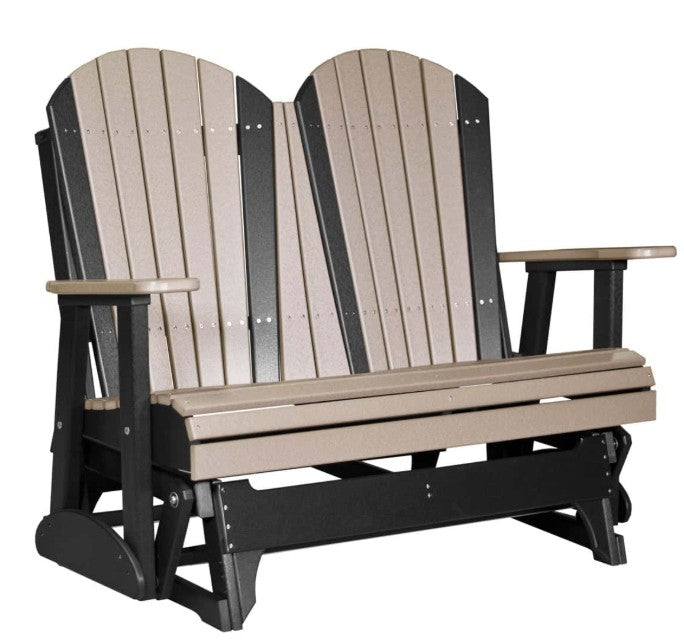 Adirondack glider with beige and black design on a white background