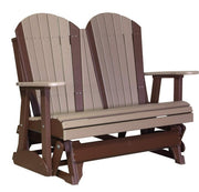 Adirondack glider with brown and beige striped design on a white background
