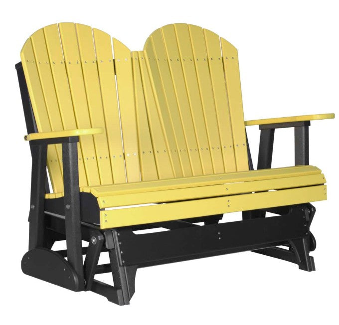 Yellow and black Adirondack glider on a white background