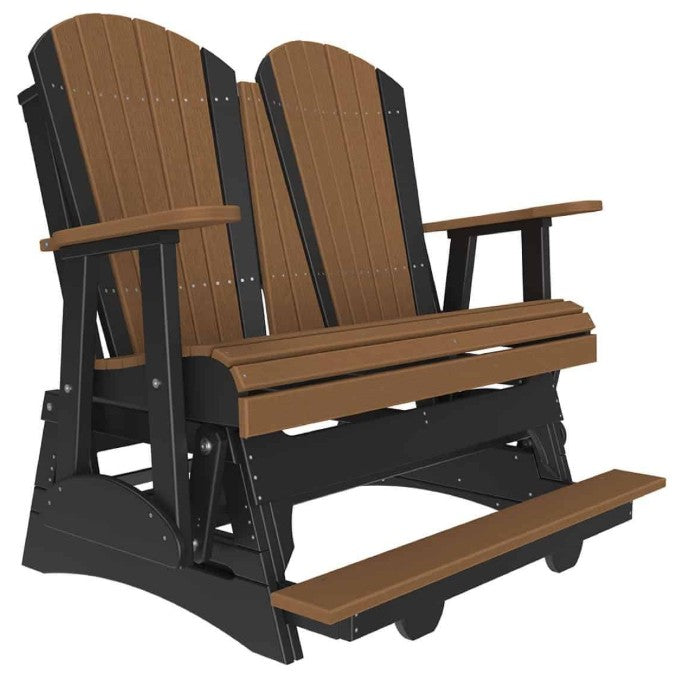 brown and black Adirondack glider on a white background