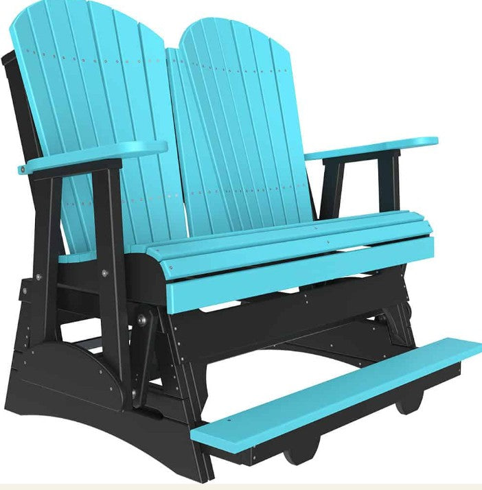 Blue and black Adirondack-style glider on a white background