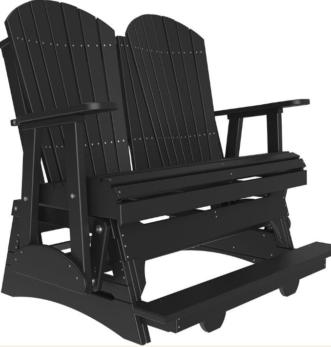 Black Adirondack-style double chair on a white background
