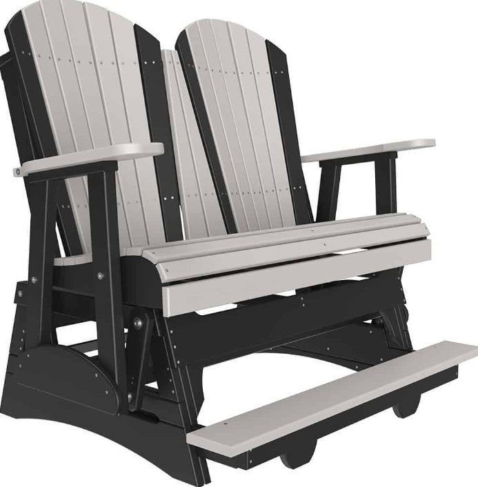 Black and gray Adirondack-style glider chair on a white background