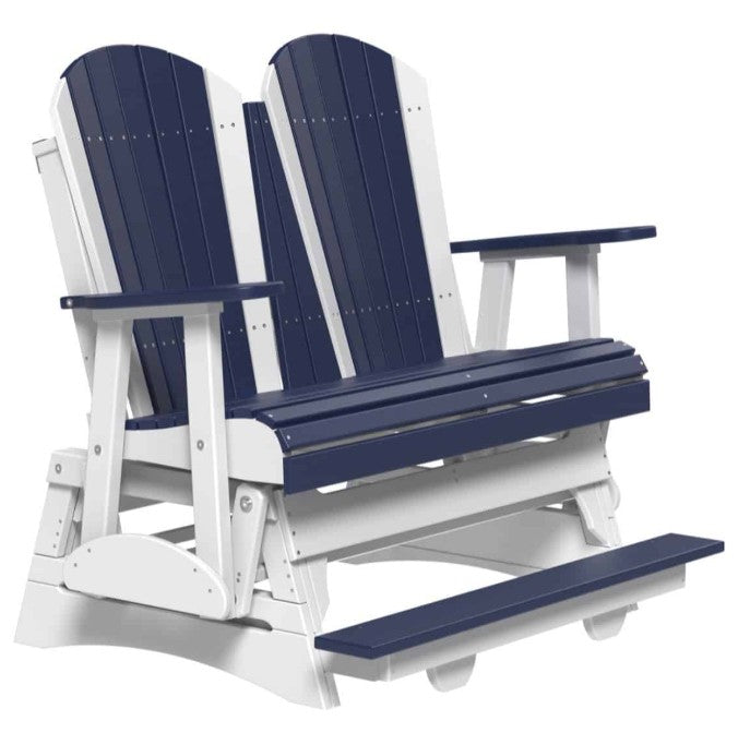 Blue and white Adirondack glider on a white background