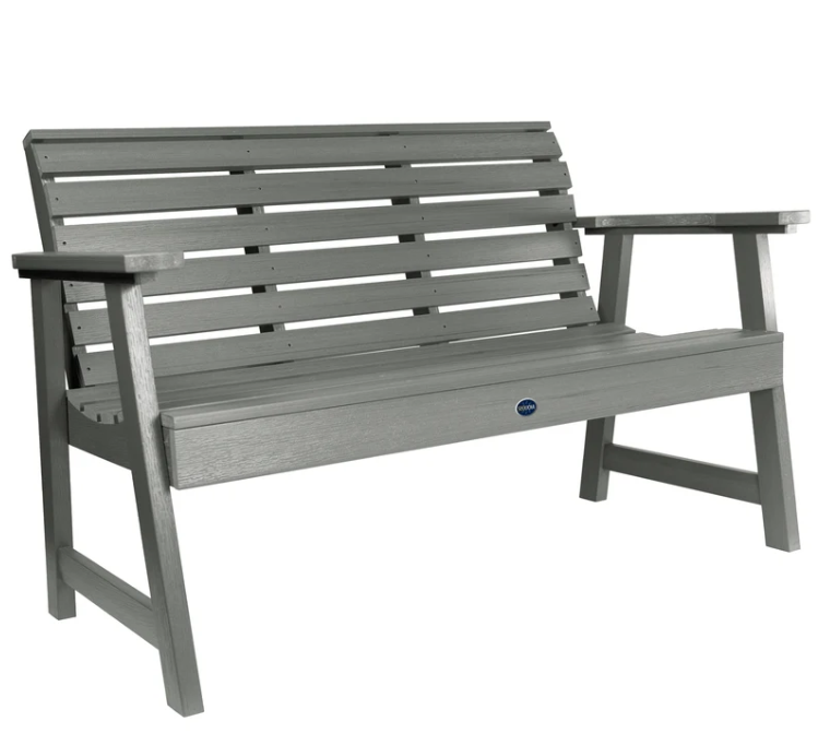 Sequoia 4' garden bench in coastal teak on a white background.  