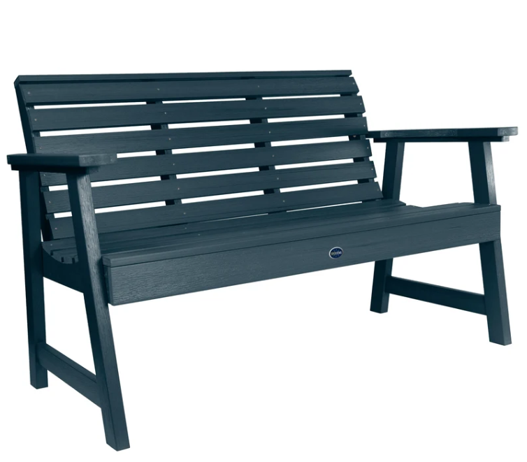 Sequoia 4' garden bench in federal blue on a white background.  