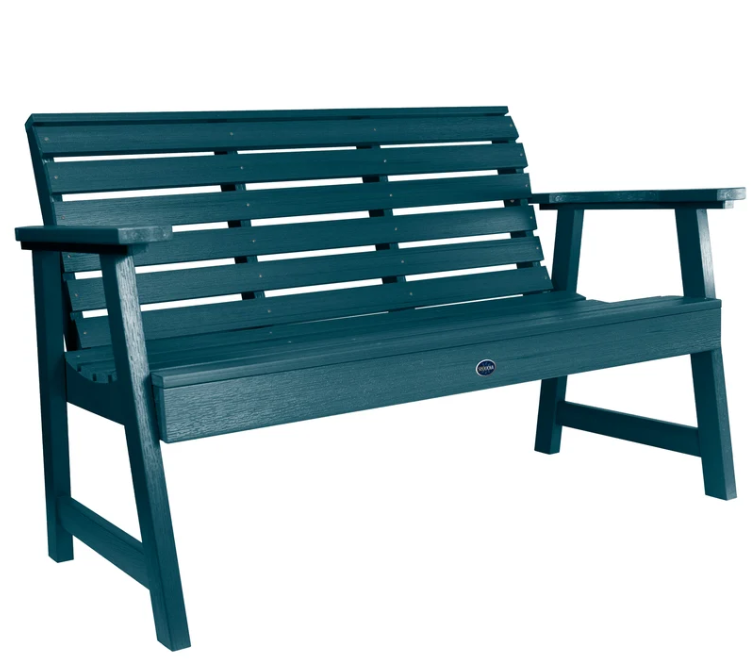 Sequoia 4' garden bench in nantucket blue on a white background.  