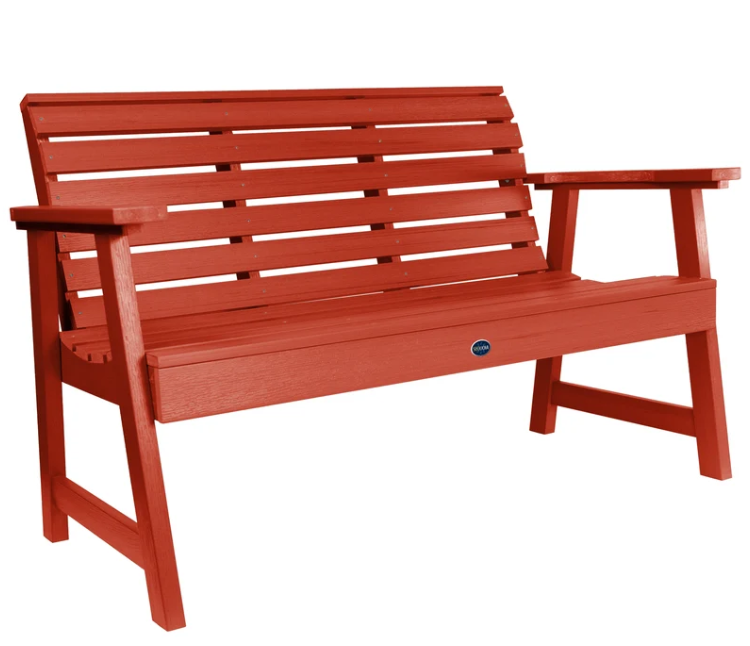 Sequoia 4' garden bench in rustic red on a white background. 
